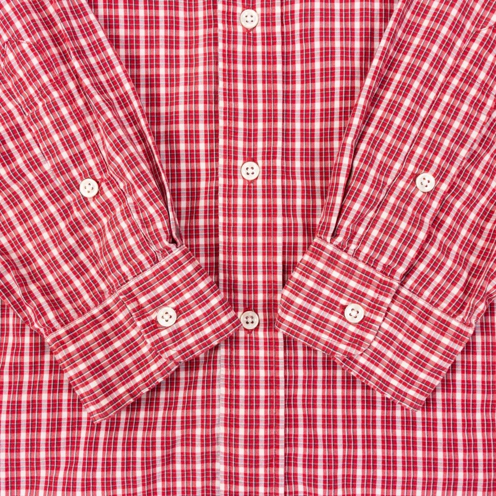 VTG Polo Ralph Lauren 90s Blake Two Ply Cotton Mens L Red White Plaid Shirt